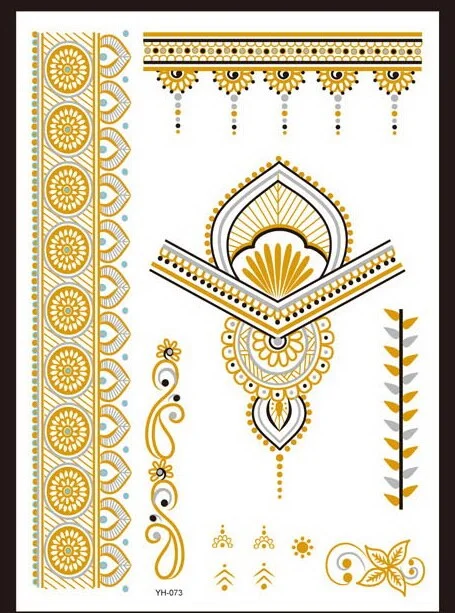 Flash Metallic Waterproof Tattoo Temporary Color Gold Silver Women Fashion Peacock Feather bird Design Sticker on the body YH119