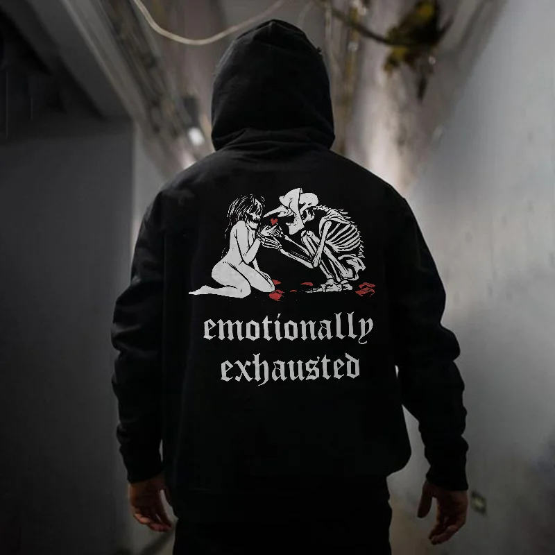 Emotionally Exhausted Printed Skeleton Men's Hoodie -  