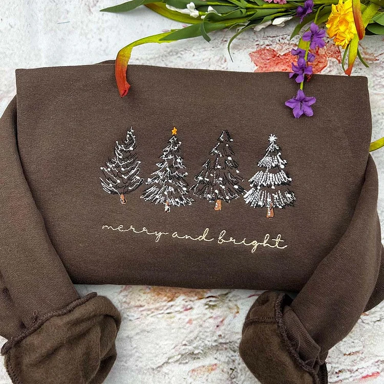 Merry Christmas Sweatshirt, Christmas Tree Hoodie, Embroidered Sweatshirt, Hoodie
