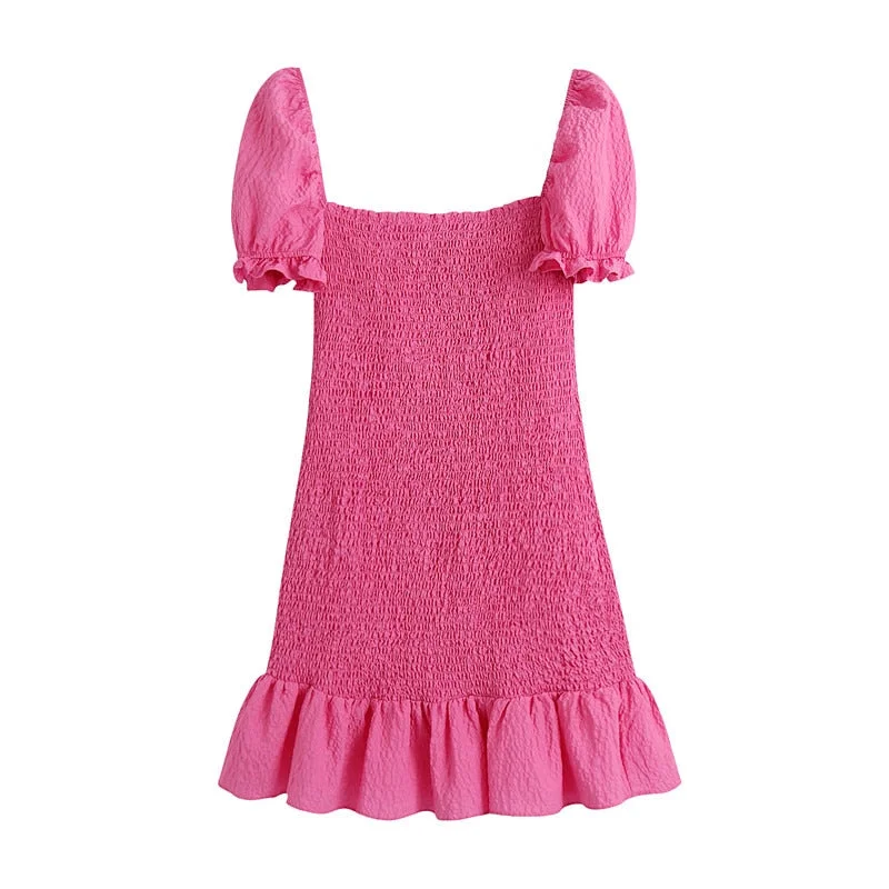 Ruched Ruffle Mini Dress Sexy Short Sleeve Summer Vintage Bodycon Female Robes Vestidos Cortos Za 2021 Women Sukienka Letnia