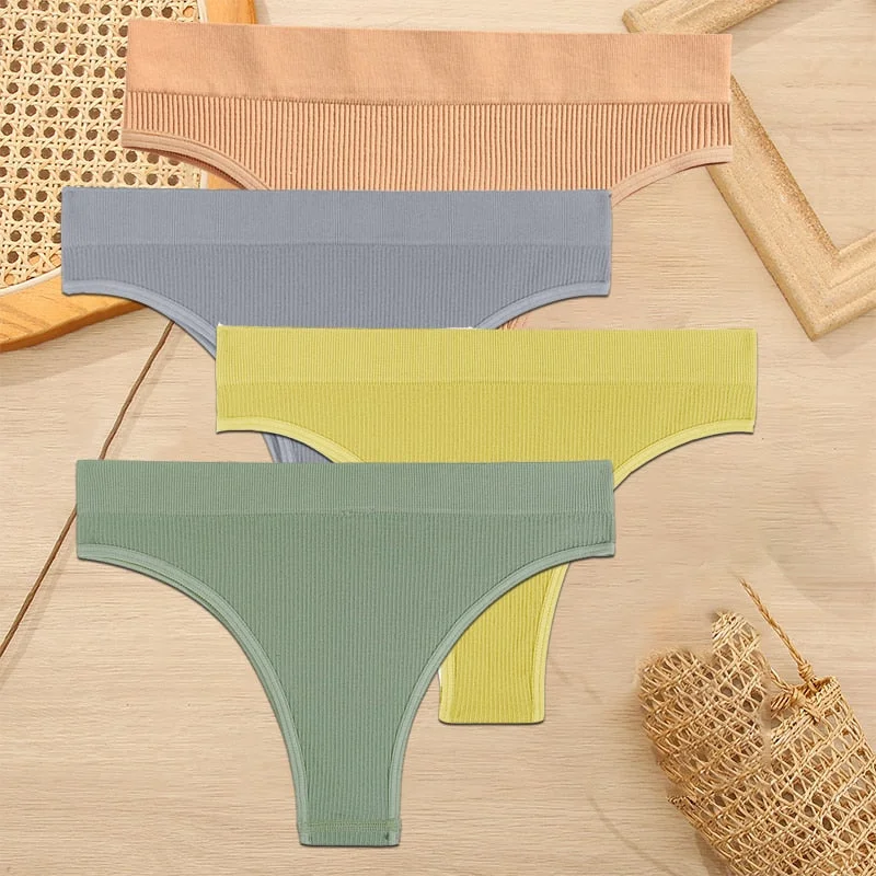 FINETOO 4PCS/Set Women Seamless Pantys Girls Thongs High Waisted Soft Woman Briefs 10 Solid Colors S-XL Sexy Underpant For Women