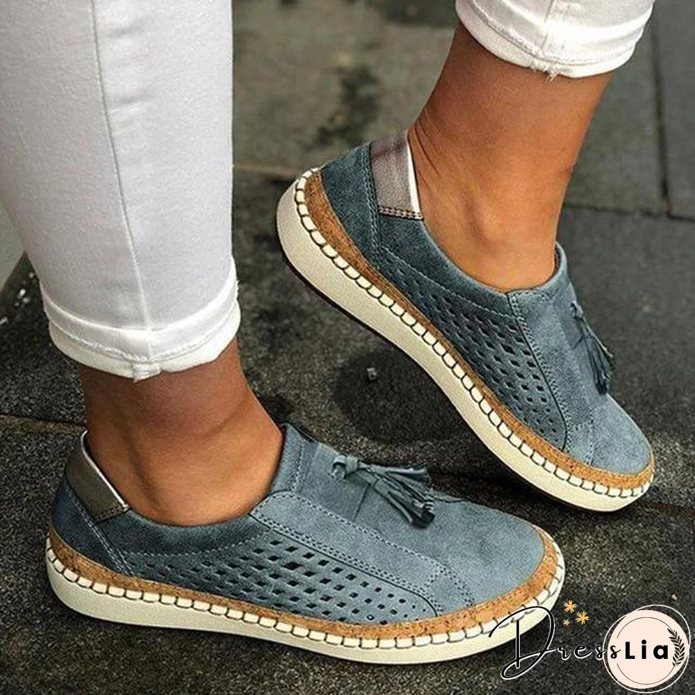 Women Slip On Hollow Out Flats Ladies Breathable Loafers Casual Platform Vulcanized Sewing Sneakers Shoes