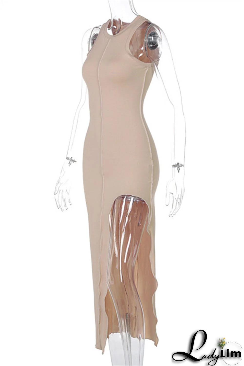 Black Sexy Casual Solid Slit O Neck Vest Dress