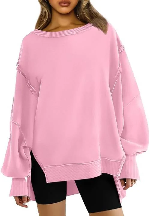 Nigikala Nigikala Women's Clothing 2025 Autumn And Winter New Women's Large Round-Neck Sweatshirt Side Open Fork Long-Sleeved Sweater