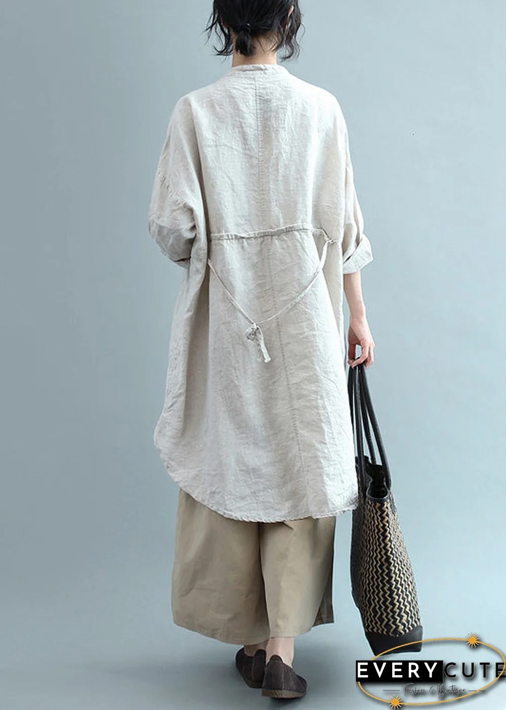 Bohemian lapel Button Down cotton top silhouette Organic Fashion beige Plus Size Clothing blouses Summer