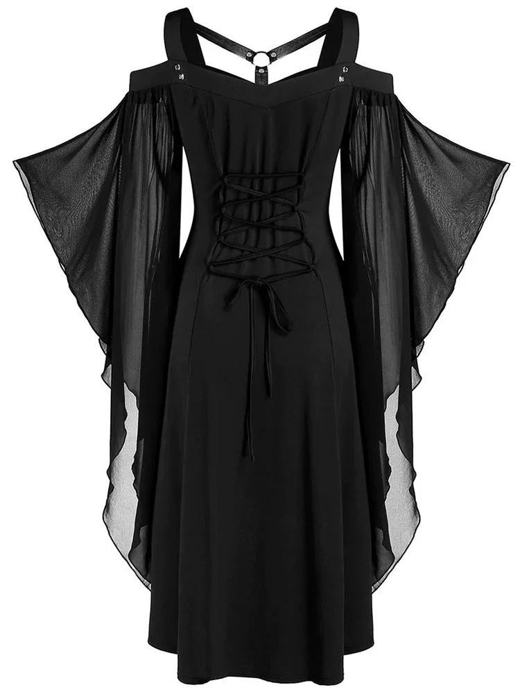 Wearshes Halloween Gothic Stitching Vintage Dress