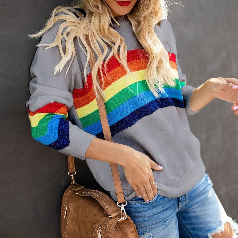 Rainbow Design White Sweater