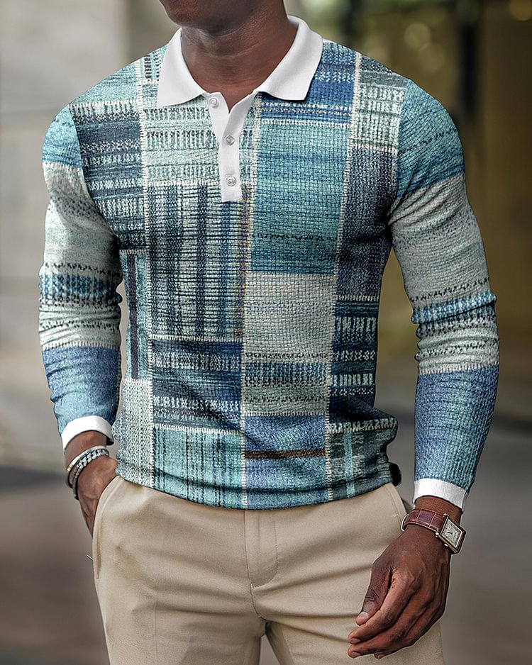 Casual men's geometric leopard print retro polo shirt