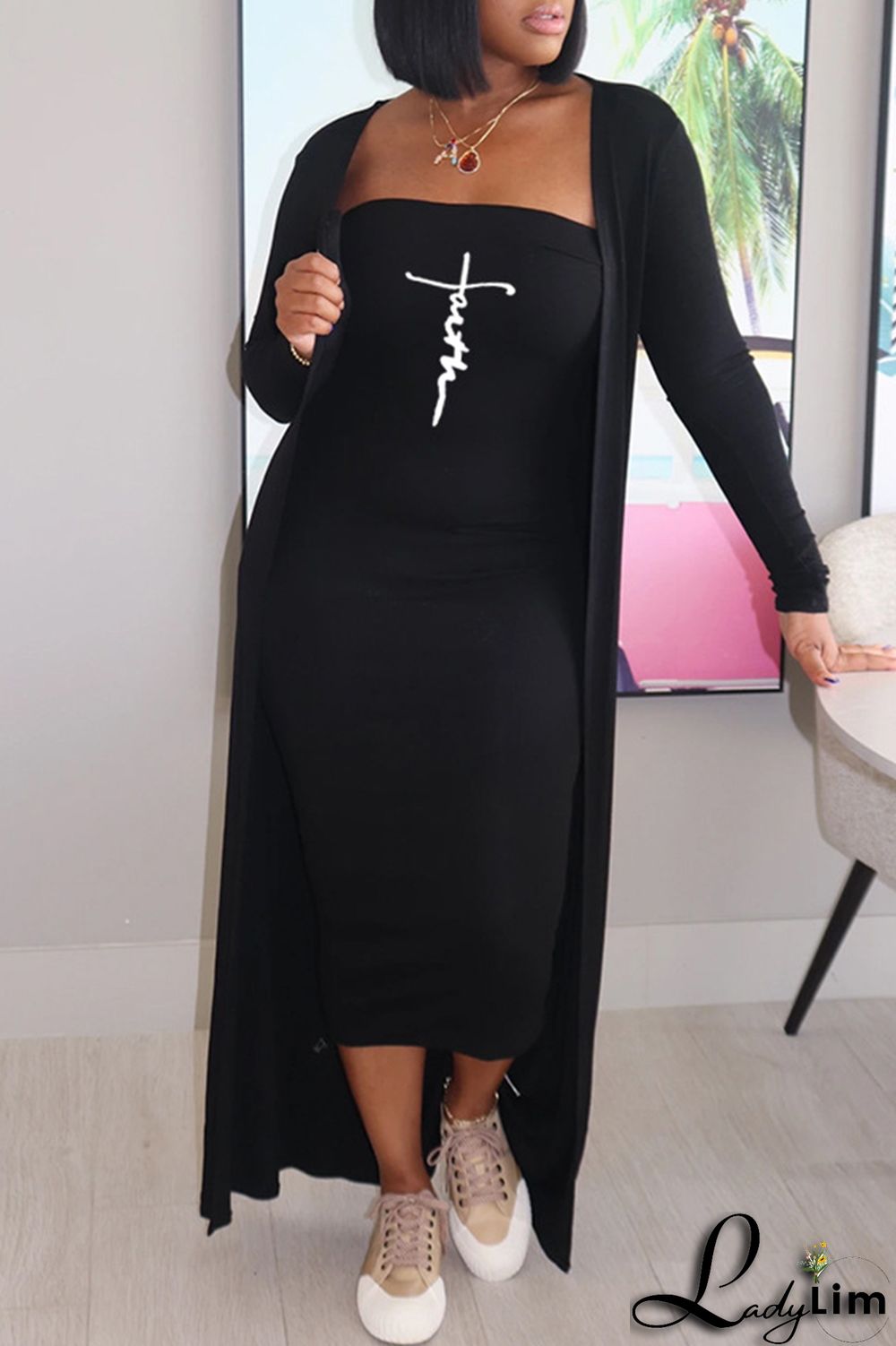 Pink Fashion Casual Print Basic Long Sleeve Two Pieces