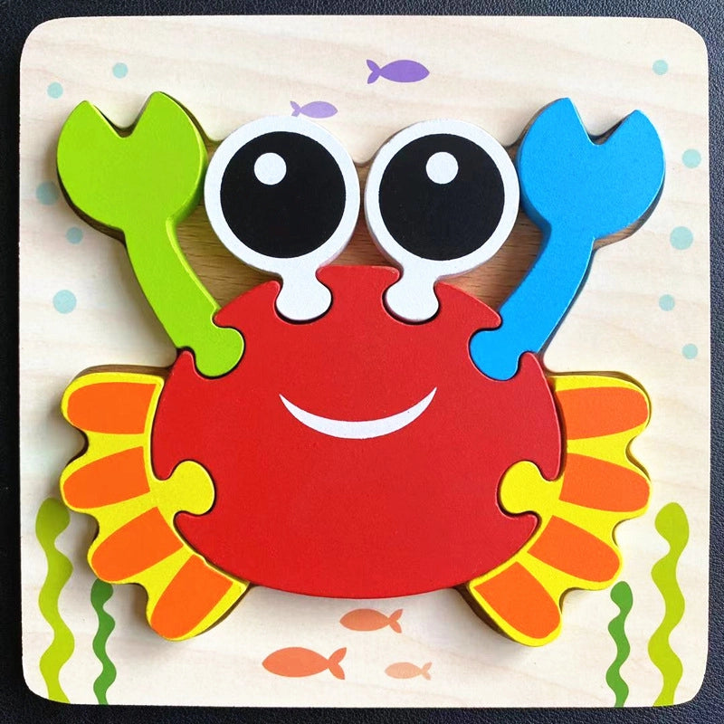 Kindergarten Children’s Enlightenment Early Education Cognition Cartoon Animal Cognition Hand-held Board Wooden Three-dimensional Puzzle Wooden Toys