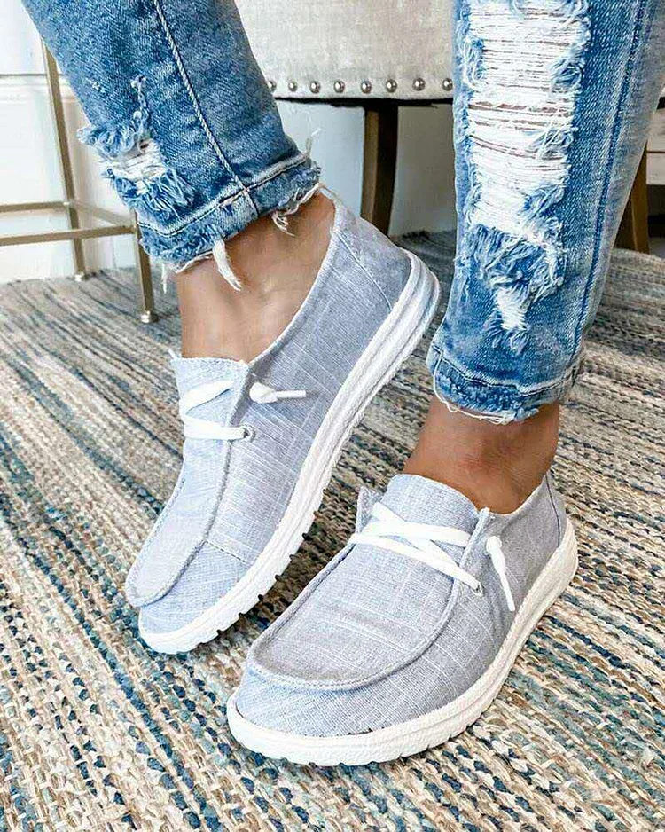 Lace Up Slip On Flat Canvas Sneakers socialshop