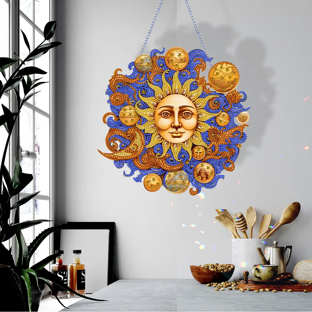 DIY Sun Moon Acrylic Single Side Special Shaped Diamond Painting Hanging Ornament