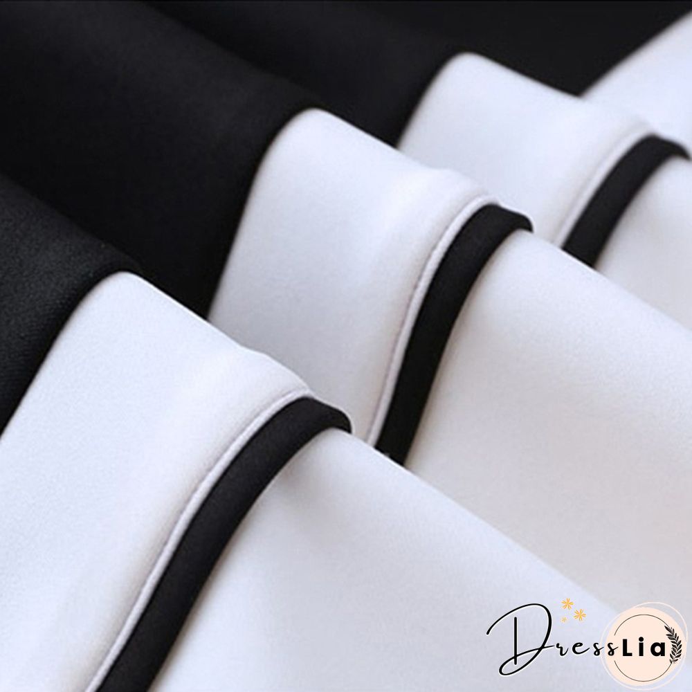 Summer Women Fashion Chiffon Mini Dress Black White Short Sleeve O-Neck Dress