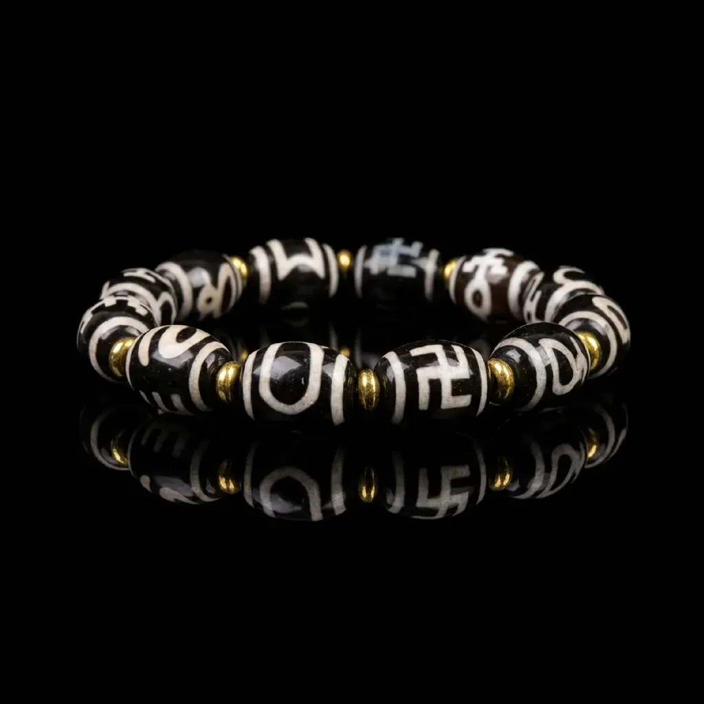 JiStones Heritage Collection: Handcrafted Tibetan Agate Dzi Bead Bracelet