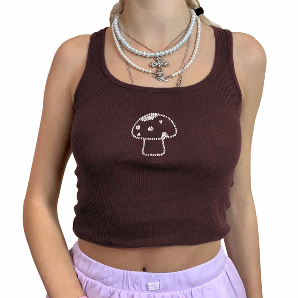 

Mushroom Drill Camisole Rib Crop Tops, Brown, 501 Original