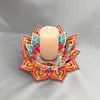 Peinture en diamant en 5D DIY d&eacute;coration acrylique de bureau, bougeoirs fleurs, lumi&egrave;re th&eacute;au, d&eacute;coration de bureau maison faite main pour adultes d&eacute;butants (lotus rouge et jaune)