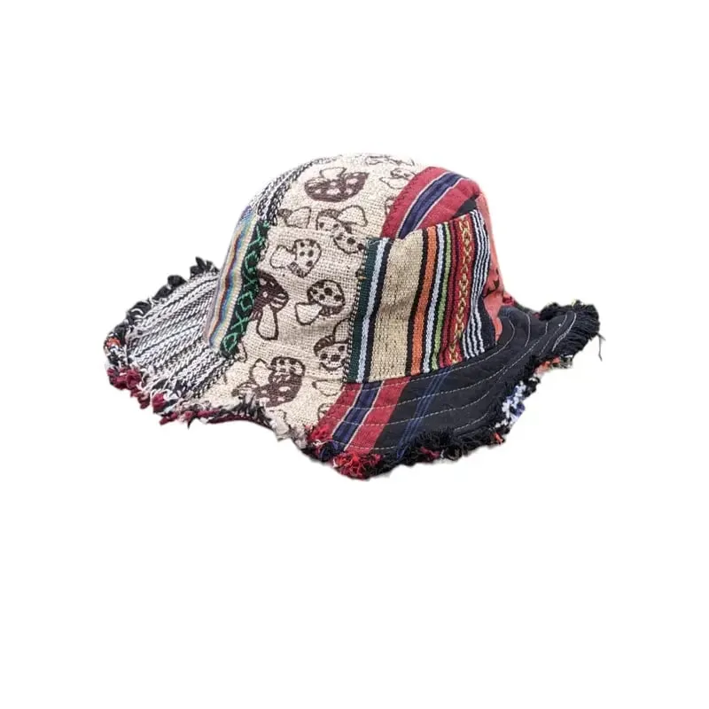 🍄Patchwork Multicolored Mushroom Hemp Hat with Hidden Pocket Fedorahats🎩