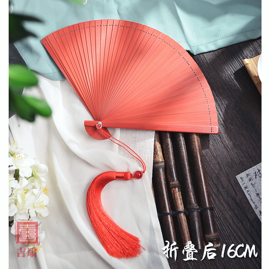 PureBamboo Traditional Folding Fan - Exquisite Craftsmanship,  Authentic Chinese Style,  Mini Retro Qipao Design for Fashionable Individuals