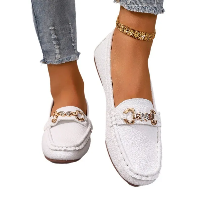 Breakj Breakj Casual Single-Shoe Lef Shoes Light-Mouthed Bean Shoes Women's 2025 New Fashion Metal Chain Large-Size Mother Shoes