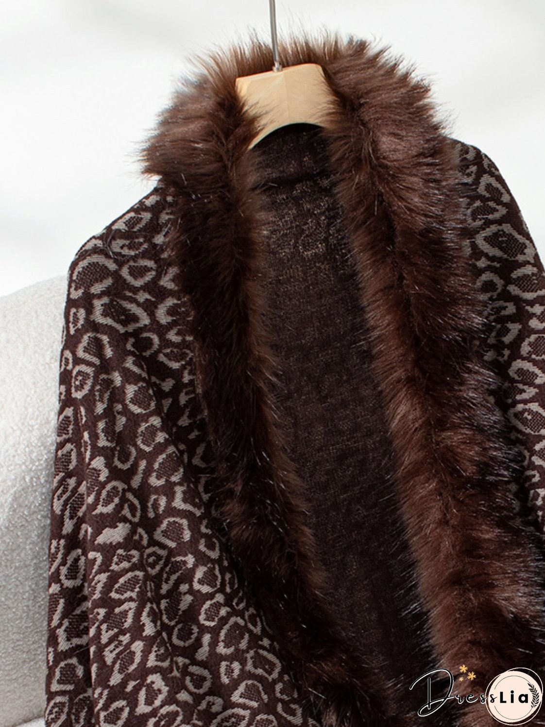 Fringe Leopard Open Front Long Sleeve Poncho