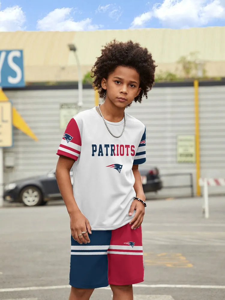 New England Patriots New Design Kids（5-14Y)' Casual Crew Neck T-shirt And Drawstring Shorts  2pcs/Set