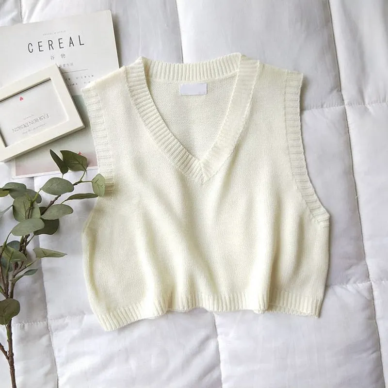 GOPLUS Women V-Neck Knitted Vest 2021 New Spring Autumn Sweater Vests Short Female Casual Sleeveless Twist Knit Pullovers C9510
