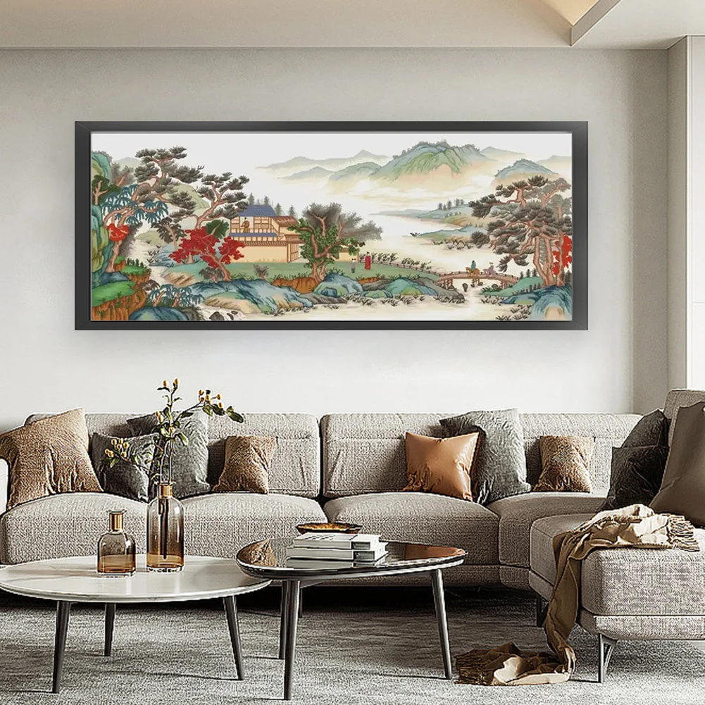 11CT Full Stamped Cross Stitch - Landscape(Canvas|195*83CM)