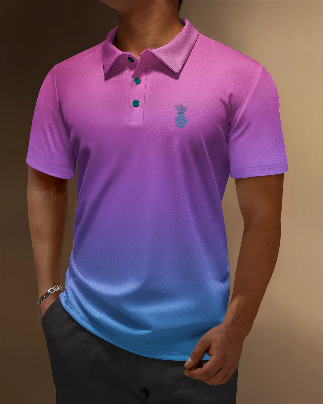 Men's Gradient Print Short Sleeve Polo Shirt 020