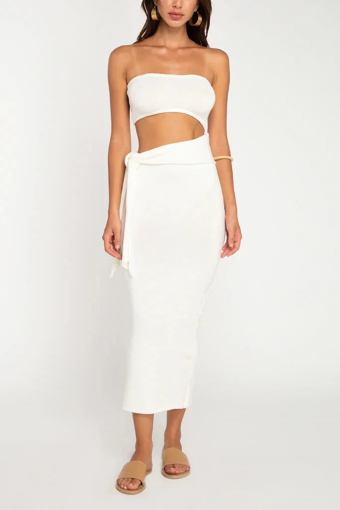 Hollow-out Backless Bandage Knit Dress Strapless Dress