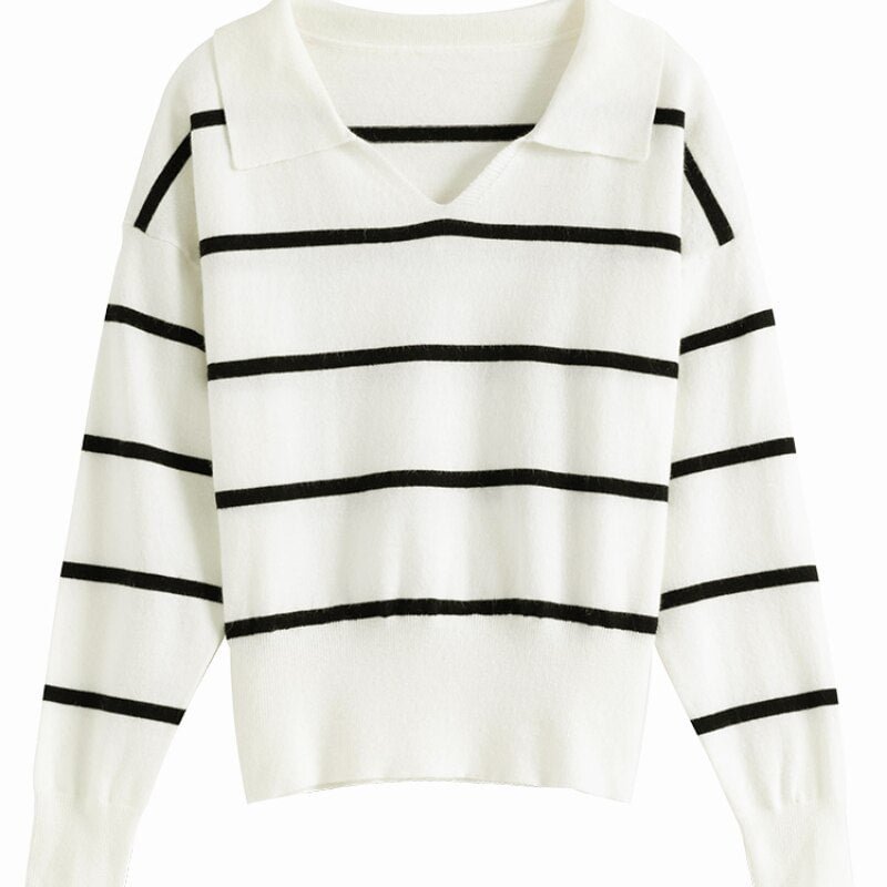FSLE Sweater Women French Retro Striped Tops Lazy Loose Blouses Women Drop Long Sleeves Thin Sweater Women Pullovers