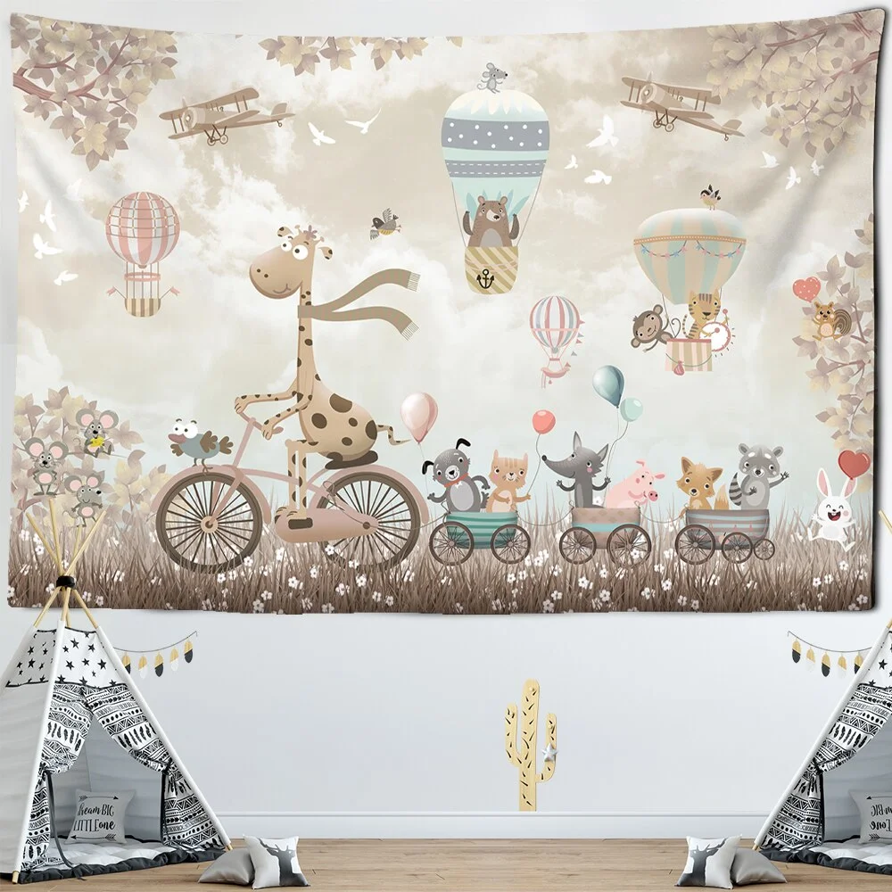 Cute Cartoon Animals Tapestry Nordic Wall Hanging Kawaii Bear Carpet Wall Cloth Children Room Decor