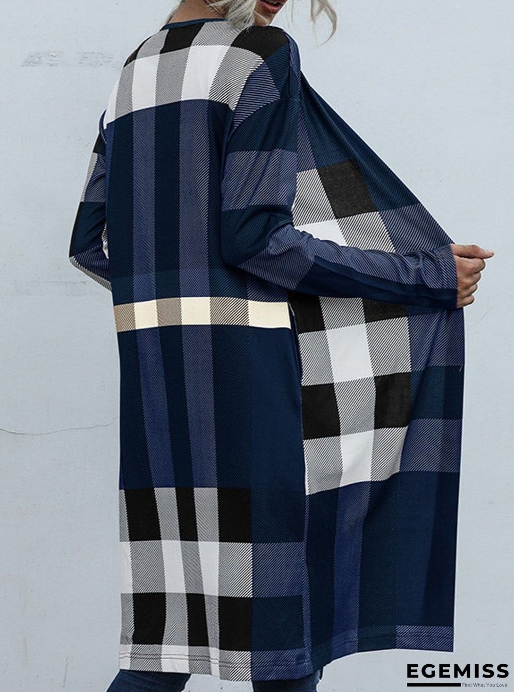 Casual Plaid Stitching Buttonless Long-Sleeved Cardigan | EGEMISS