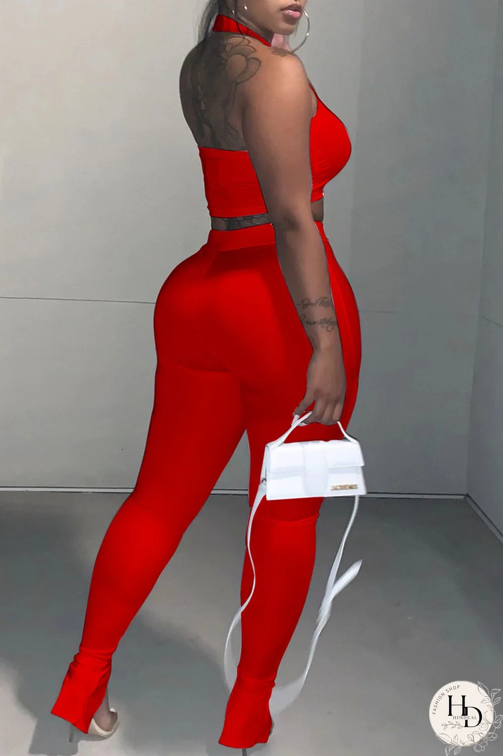 Red Sexy Casual Solid Backless Halter Sleeveless Two Pieces