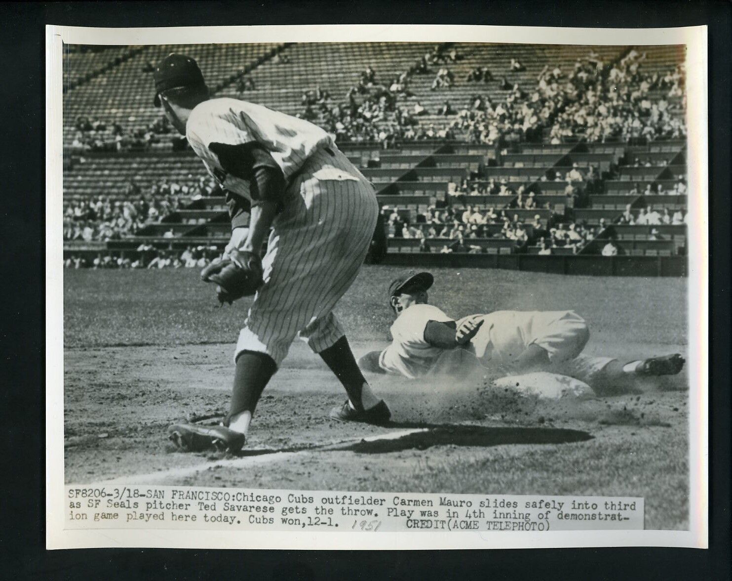 Carmen Mauro & Ted Savarese 1951 Press Photo Poster painting Chicago Cubs San Francisco Seals