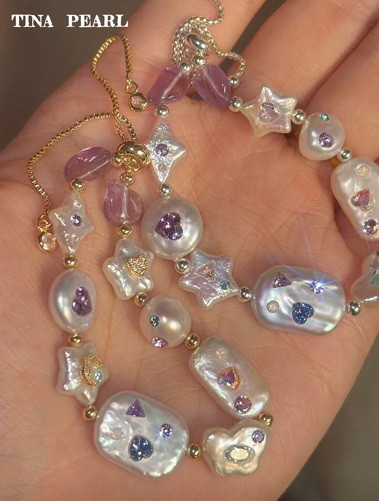 2025 TINA Jewelry A personalized handcrafted bracelet with freshwater pearls and colored diamonds