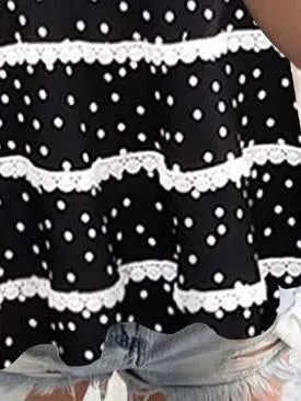 Women Short Sleeve Scoop Neck Polka Dot Printed Tops