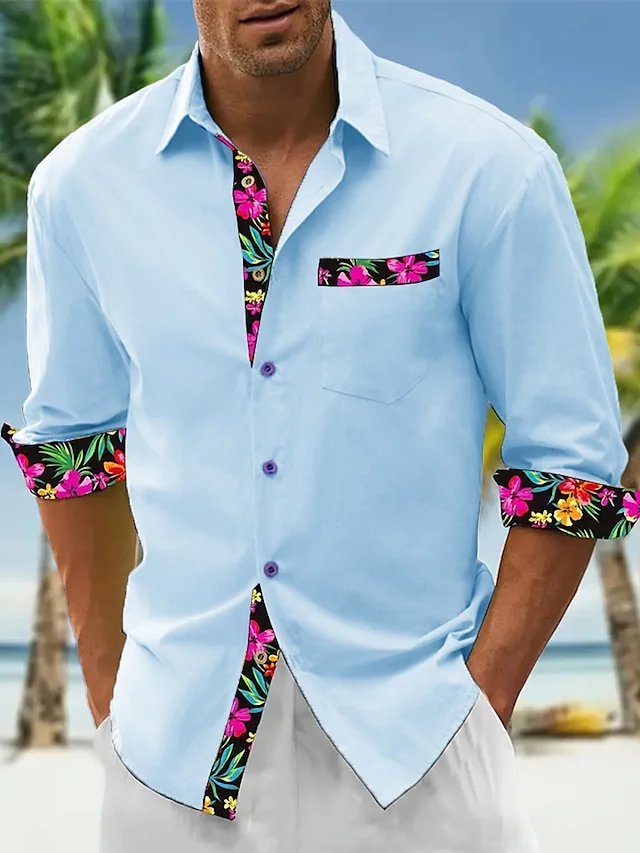 Suitmens Hawaiian sun protection breathable long sleeve shirt