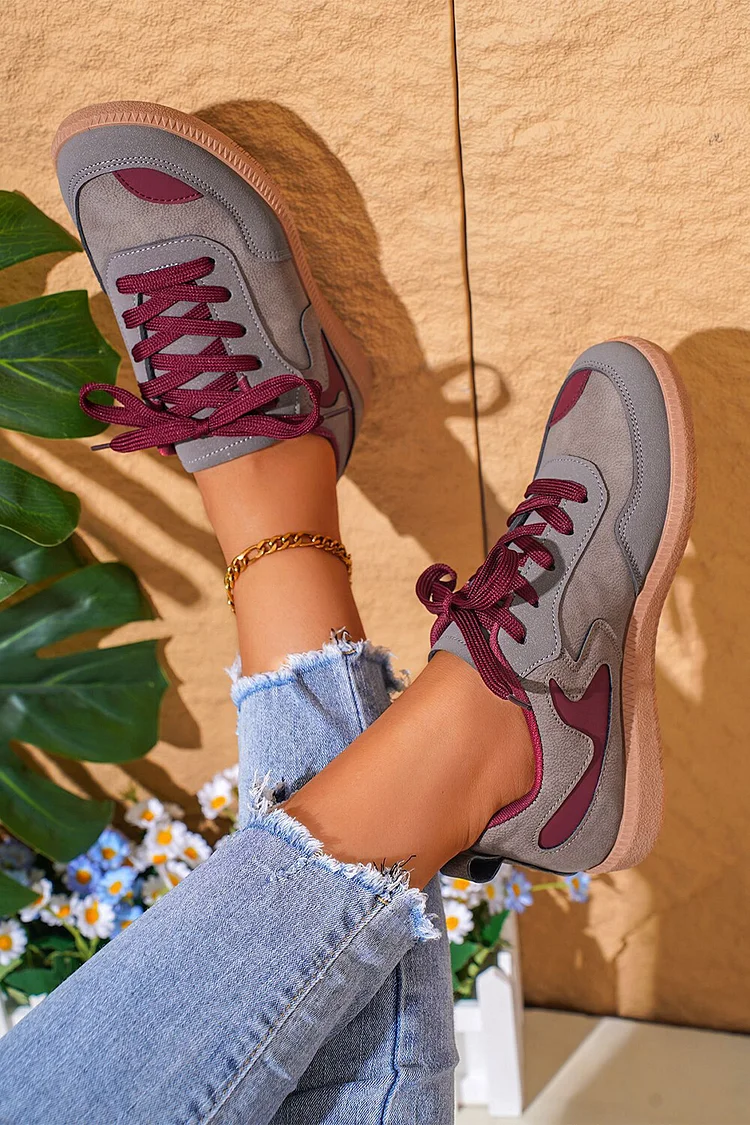 Color Block Round Toe Soft-Soled Casual Lace Up Sneakers
