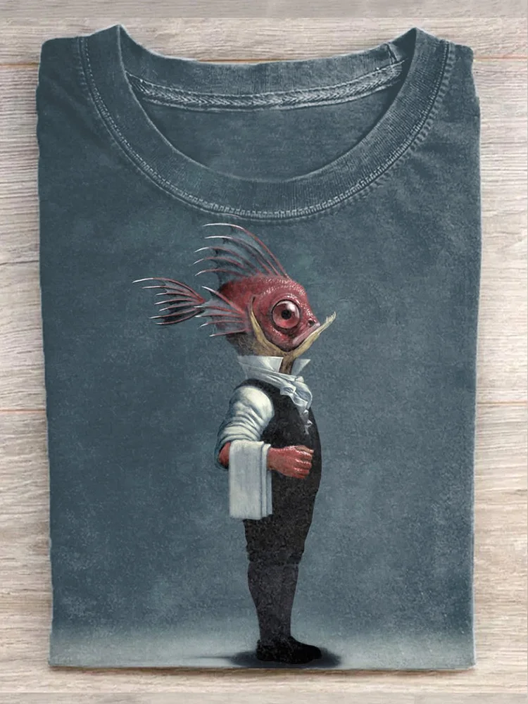 Unisex Funny Fish Art Illustration Casual Short Sleeve T-Shirt