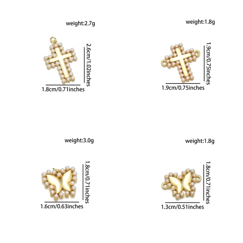 1 Piece 16 * 17mm 18*13mm 19 * 20mm Copper Pearl Zircon 18K Gold Plated Cross Star Heart Shape Polished Pendant