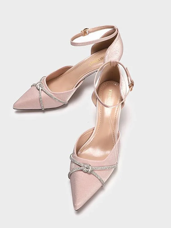 Pointed cross rhinestone stiletto dinner shoes hollow shoes