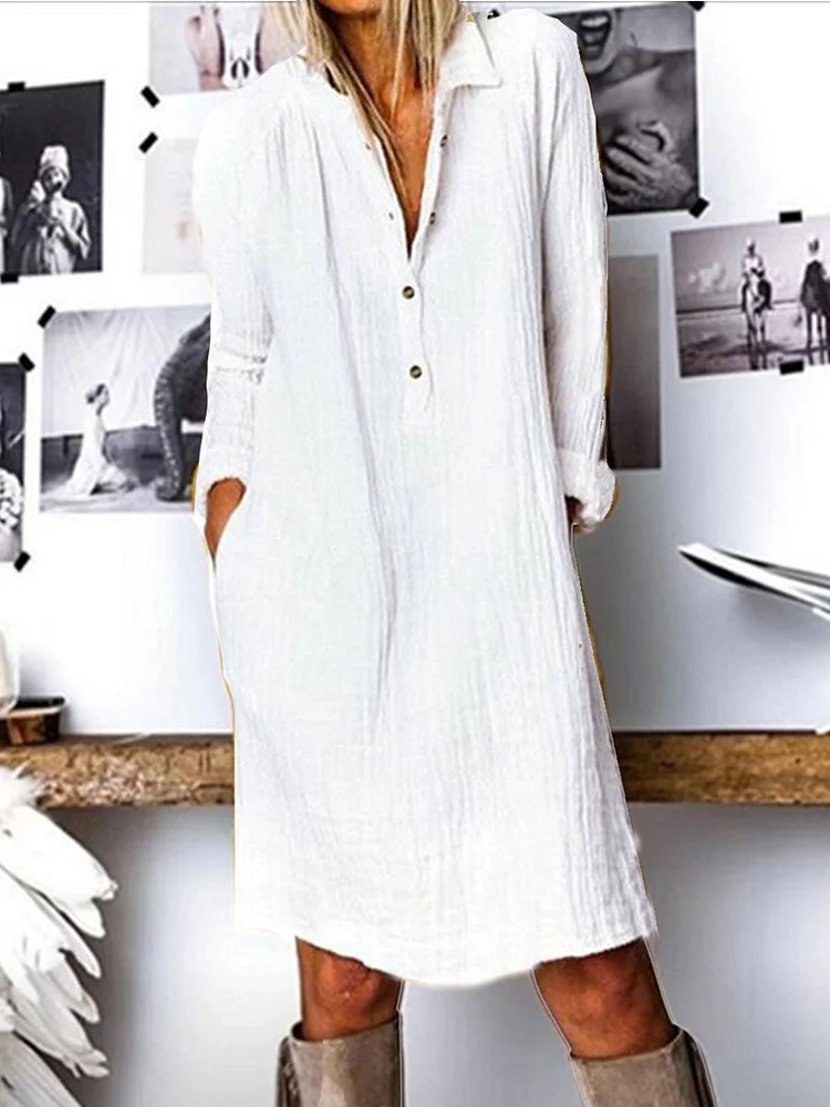 Women's Solid Color Pockets Dress