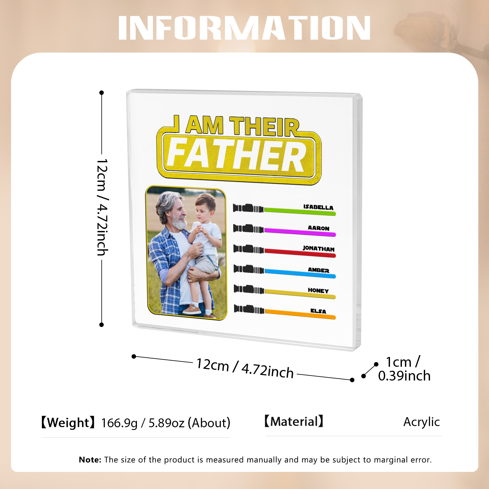 6 Names - Personalised Photo & Name Acrylic Square Keepsake Rectangle Plaque "I Am Their Father" Gifts for Dad-Jessemade AU