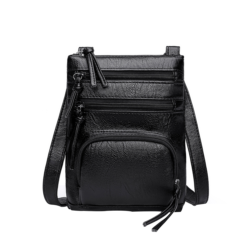 

Retro Crossbody Bag Women Soft PU Lady Shoulder Zipper Phone Pouch, Black, 501 Original