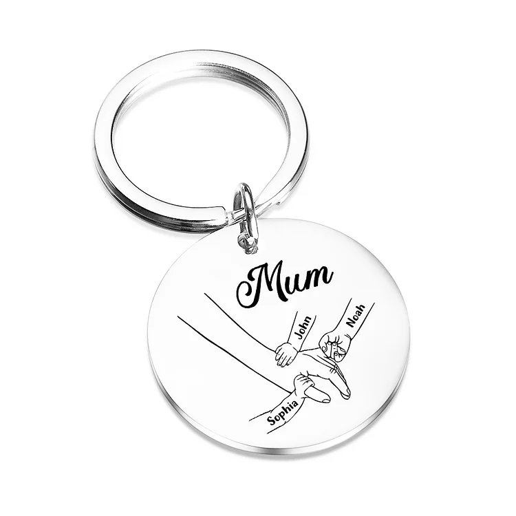 3 Names Personalized Charm Keychain Mum Hooking Engrave Text Special Gift For Mother