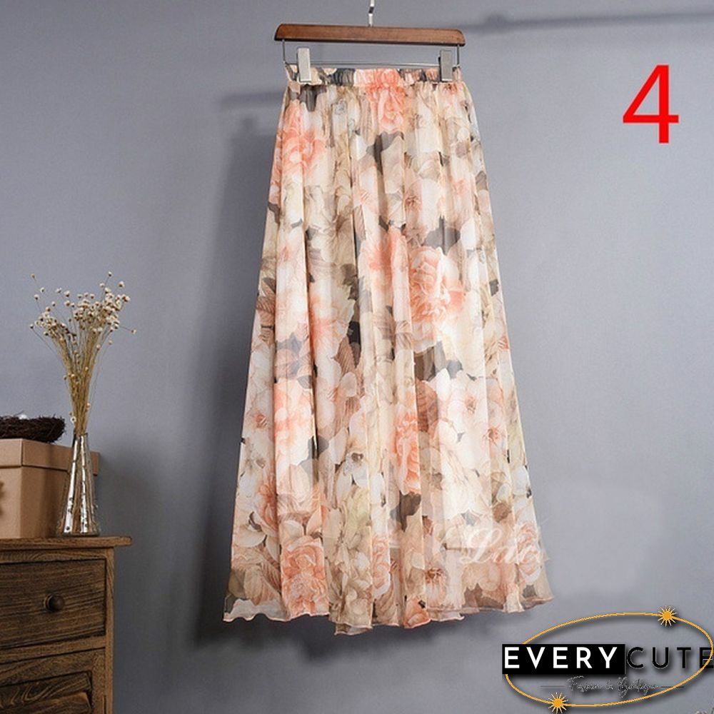 Women Boho Vintage Bohemia Chiffon Floral Printed Floor-Length Long Maxi Beach Dresses