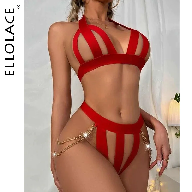 Billionm Ellolace Erotic Lingerie With Chain Hollow Out See Through Hot Exotic Costumes Halter Sex Thongs Porn Sexy Sensual Woman Whuta