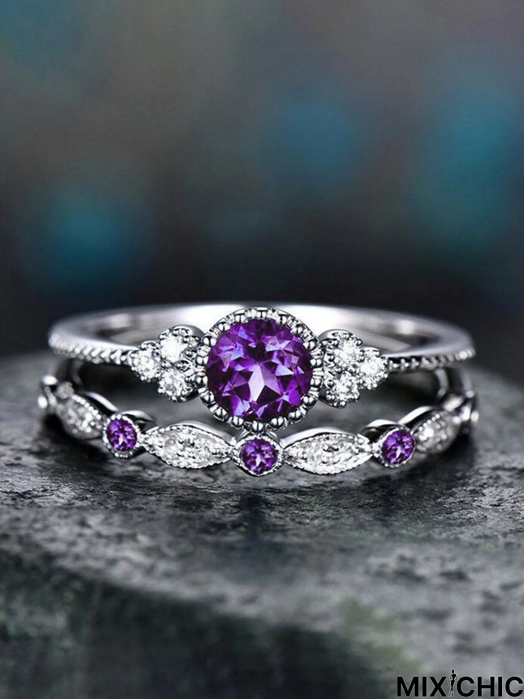 Vintage Casual Purple Gemstone Layered Rings