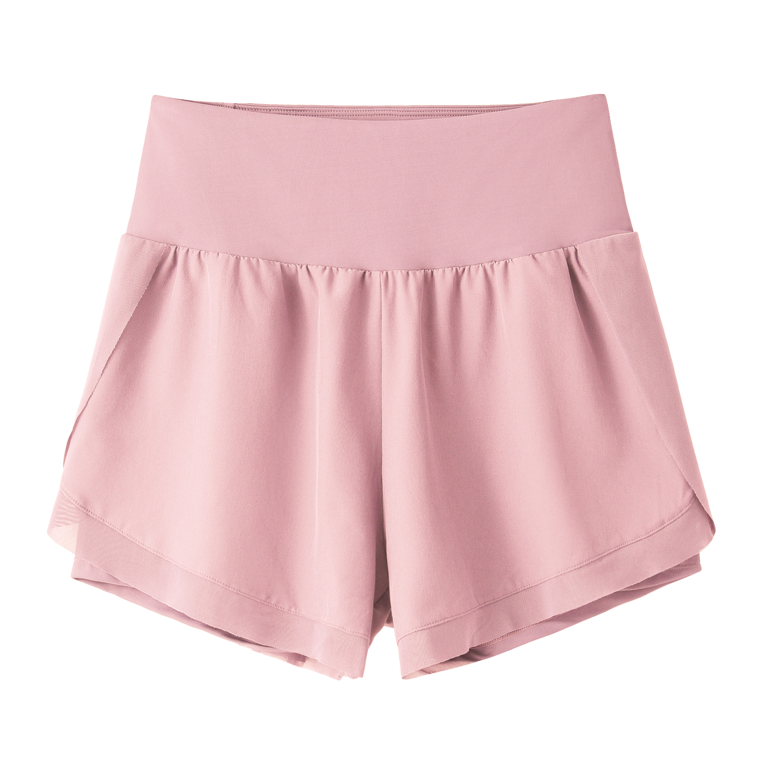 Hergymclothing Mist Rose fake 2 pieces mesh patchwork high waist casual gym shorts with pockets for sale