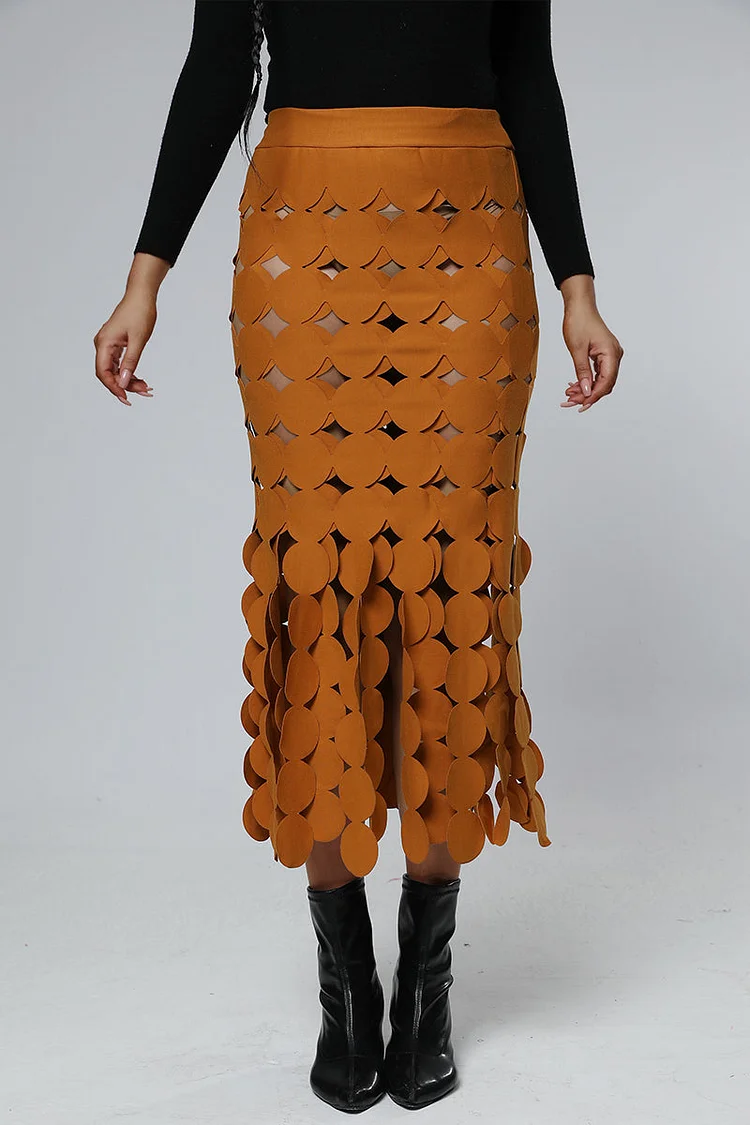 Round Leaves Design Hollow Out Fashion Maxi Skirt